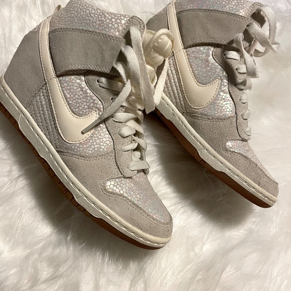 Nike Women's Cream and Gray Wedge Sneakers